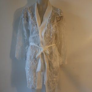 NWT Womens In Bloom by Jonquil Ivory Lace Chemise Bridal Garter Wrapper Robe M *